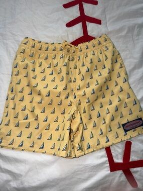 Vineyard Vines Yellow Sailboat Print Swim Shorts